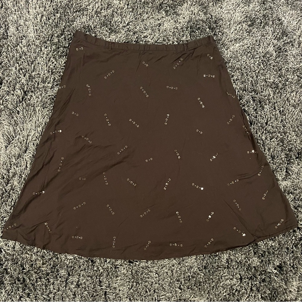 🌼NEW YORK & CO. BROWN BEADED MIDI SKIRT SIZE 16🌼
